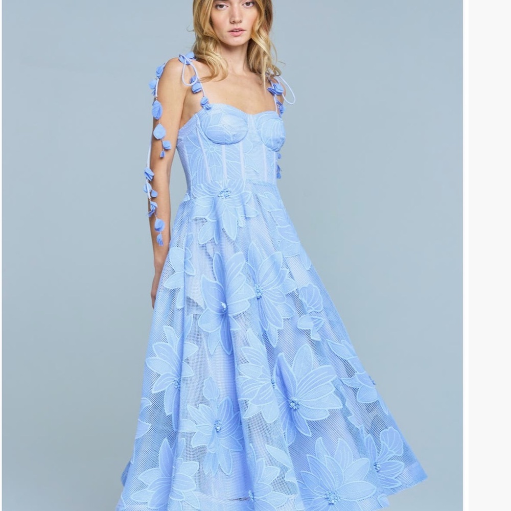 Ciebon Elegant Blue Floral Midi Dress